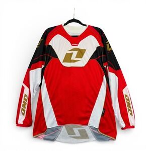 One Industries Defcon Motocross Jersey Mens L Red Black Gold Long Sleeve Mesh